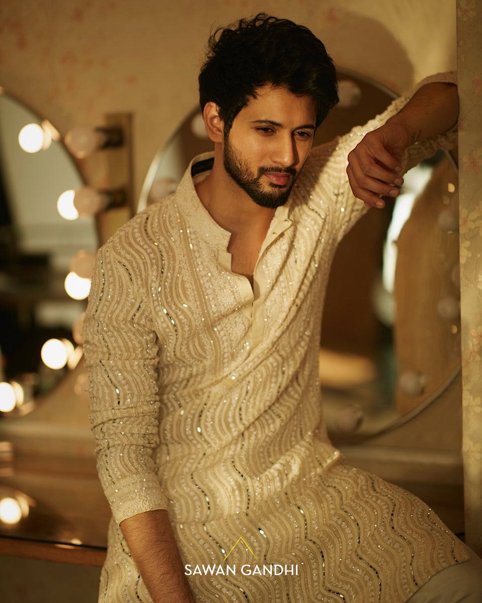 Rohit saraf in Ivory wavw Chikankari kurta – Sawan Gandhi Online Store