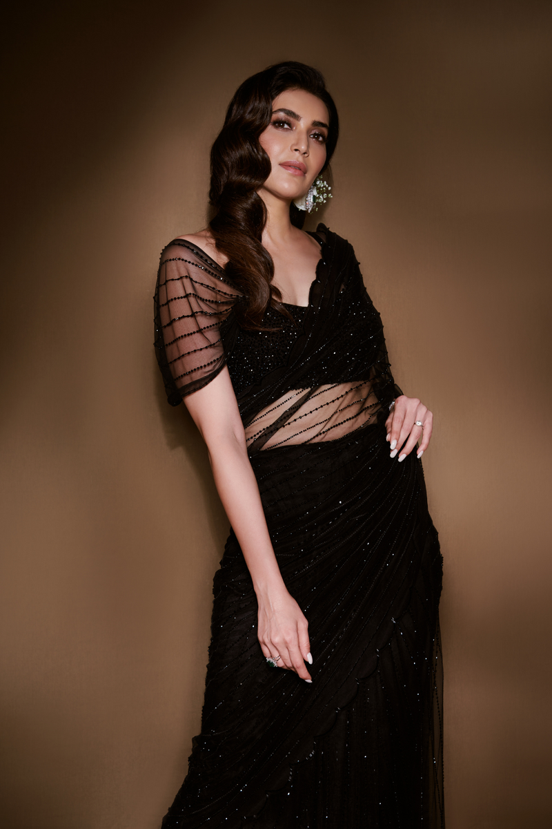 KARISHMA TANNA IN BLACK CRYSTAL SAREE AND BLOUSE – Sawan Gandhi Online ...