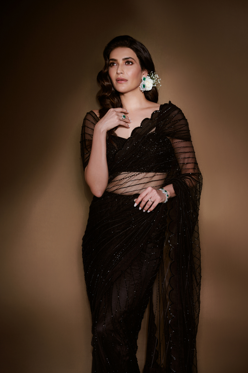 KARISHMA TANNA IN BLACK CRYSTAL SAREE AND BLOUSE – Sawan Gandhi Online ...